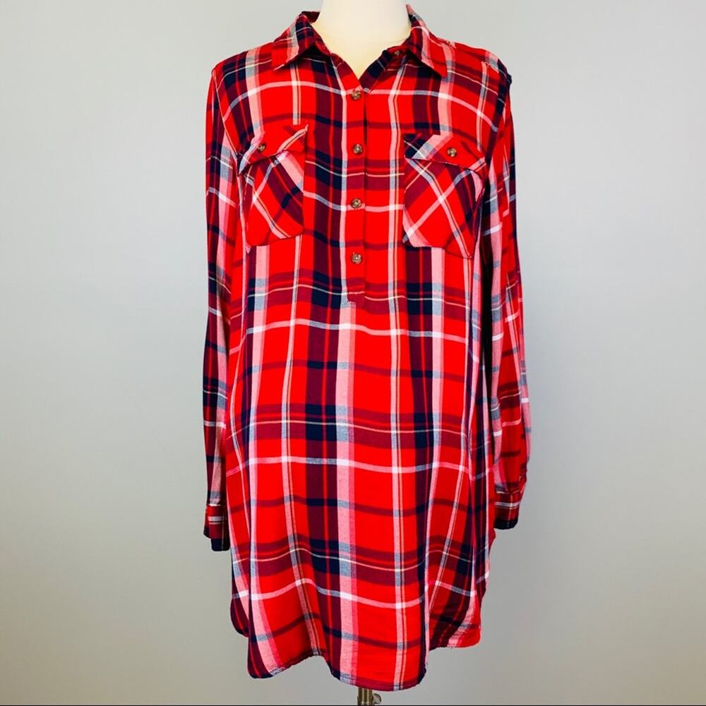 Isabel Maternity Plaid Flannel Shirt, Large